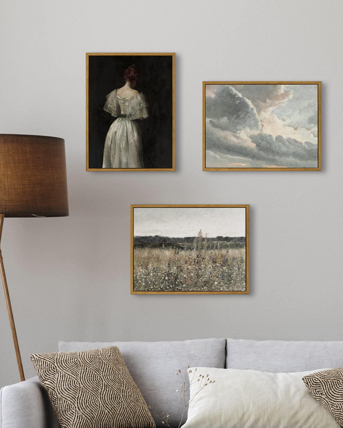 InSimSea Framed Canvas Wall Art Vintage Decor, Classical Oil Painting Canvas Prints Champ fleuri Vintage Wall Art for Home Room Bathroom Decor, 12"x16" - Image 3