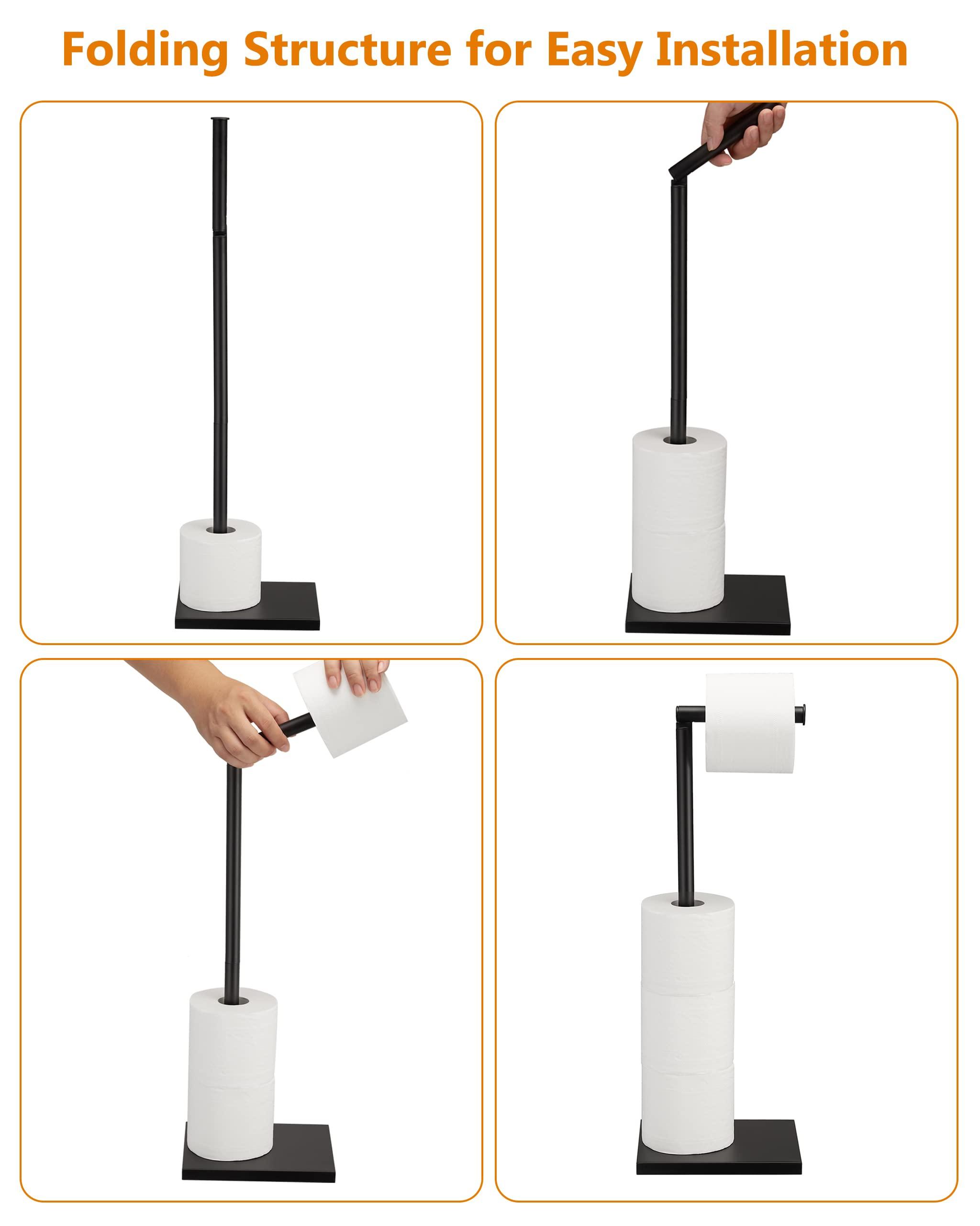 Free Standing Bathroom Toilet Paper Holder Stand with Reserve, Stainless Steel Pedestal Tissue Roll Holder, Black DECLUTTR - Image 6