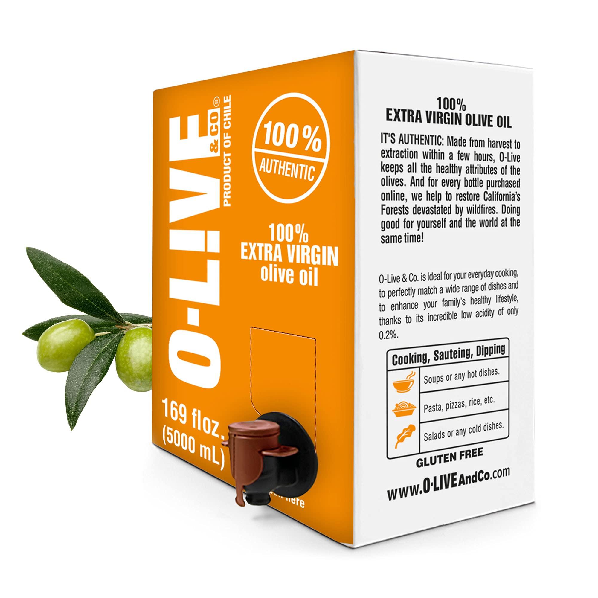 O-Live & Co. - Extra Virgin Olive Oil - Bulk - Smooth Mild and Fruity Flavor - First Cold Pressed - Estate Grown and Bottled - Perfect for Salad Dressings, Marinades, Sauteing, Stir Frying, & Baking - NON-GMO - Kosher - Gluten Free - (5L) 169 Fl Oz