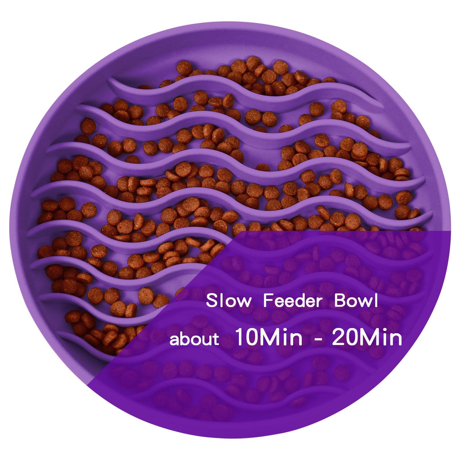 PJDH Slow Feeder Dog Bowls, Silicone Food Bowl Anti-Gulping, Pets Puppy Slow Feeder with Suction Cups, Dishwasher Microwave Safe for All Small Medium Dogs, Wave Design Purple - Image 4