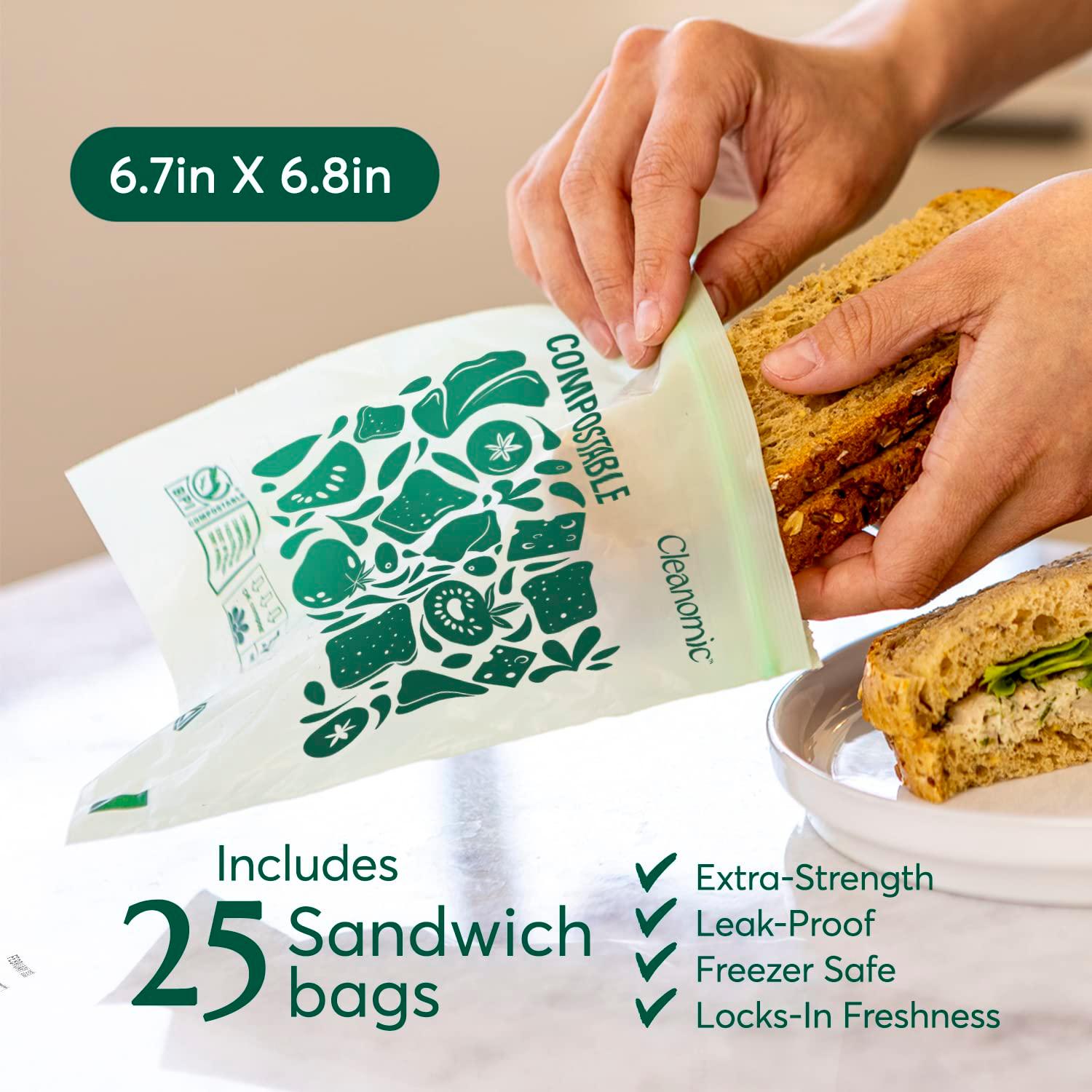 Cleanomic Compostable* Sandwich Size Food Storage Bags (25 Eco Zip) Freezer and Leak Proof, Also Available Gallon, Quart and Snack Size Bags - Image 3
