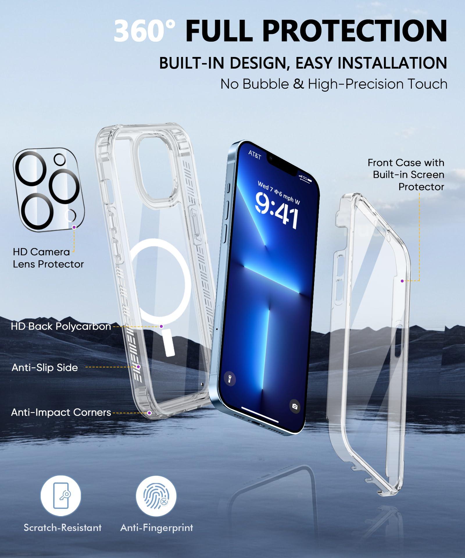 BANLEA Magnetic for iPhone 13 Pro Max Case Full Body, Built-in Screen Protector, with Camera Lens Protector, [Anti-Yellowing] Protective Shockproof Phone Case, Bumper Rugged Cover 6.7 Inch (Clear) - Image 6