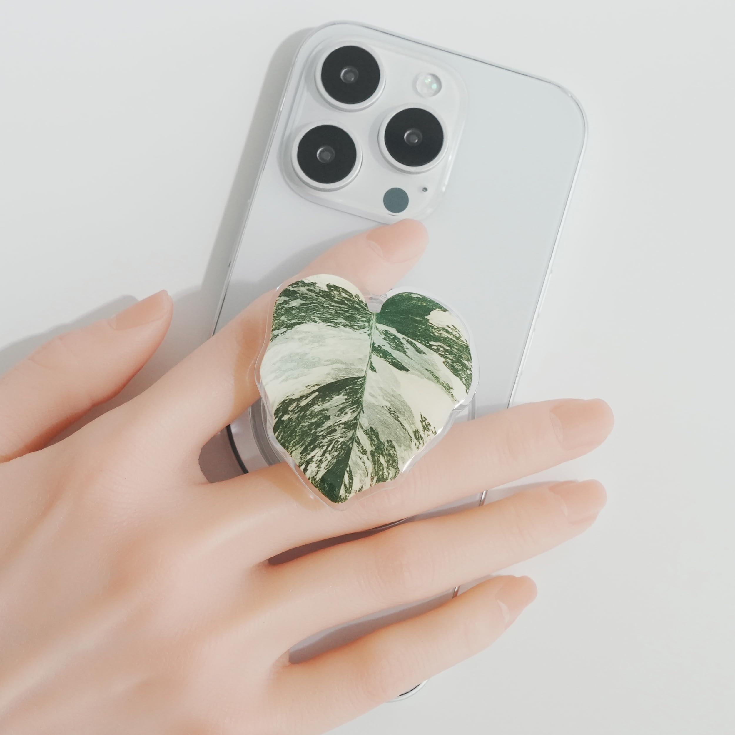 OnTheGrip Compatible with Magsafe Magnetic Cute Acrylic Tropical Leaf Design Collapsible Mobile Phone Grip Stand Holder for Smartphone Tablet Cell Phone Accessory (Monstera Deliciosa) - Image 2
