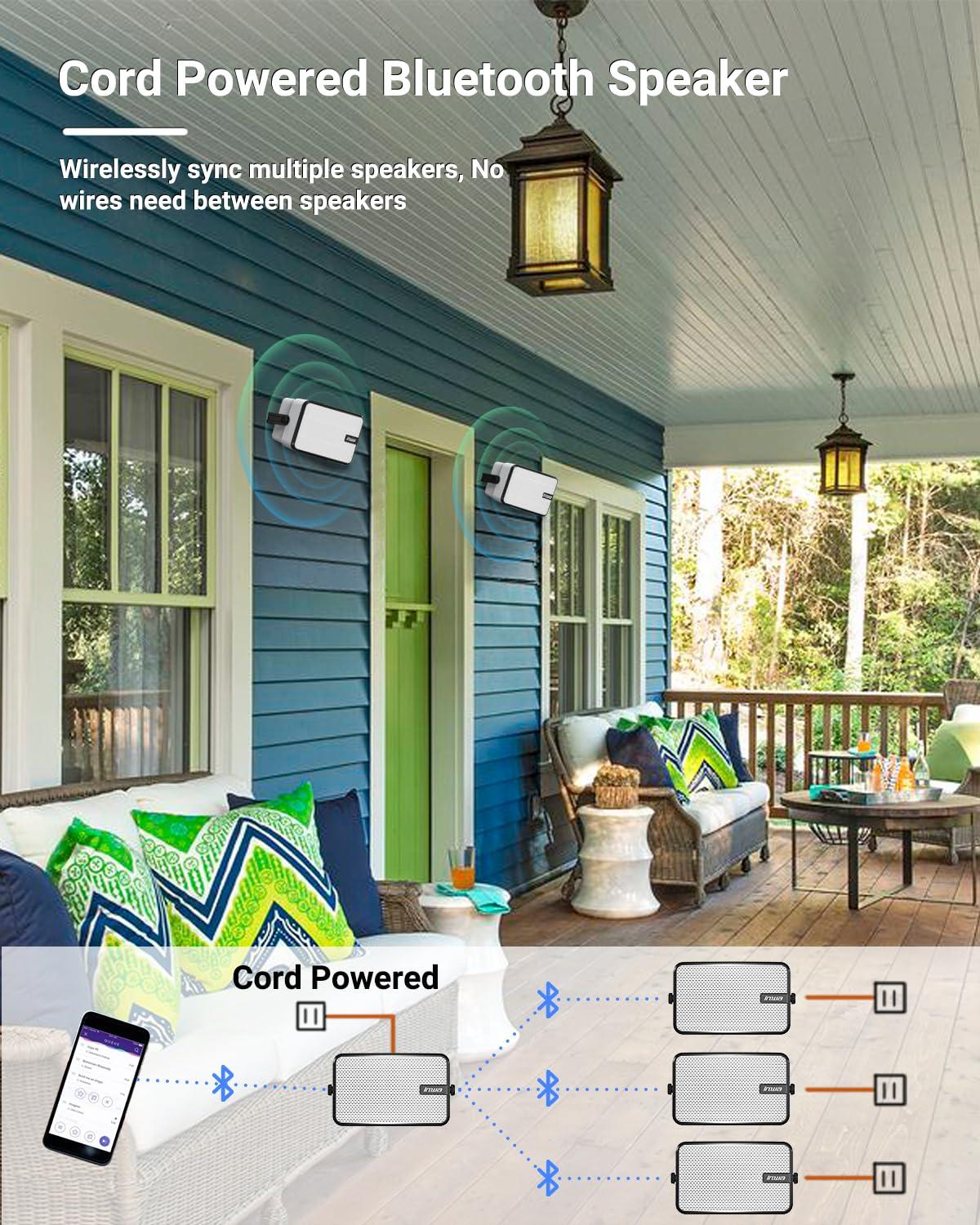 Inwa Outdoor Bluetooth Speakers, IPX5 Waterproof 400W Wall Mount Speaker, Powerful Indoor/Outdoor Sound System, Wireless Sync Up to 100 Speakers, Suitable for Patio/Porch/Gazebo/Garage(MZ-621, Pair) - Image 2