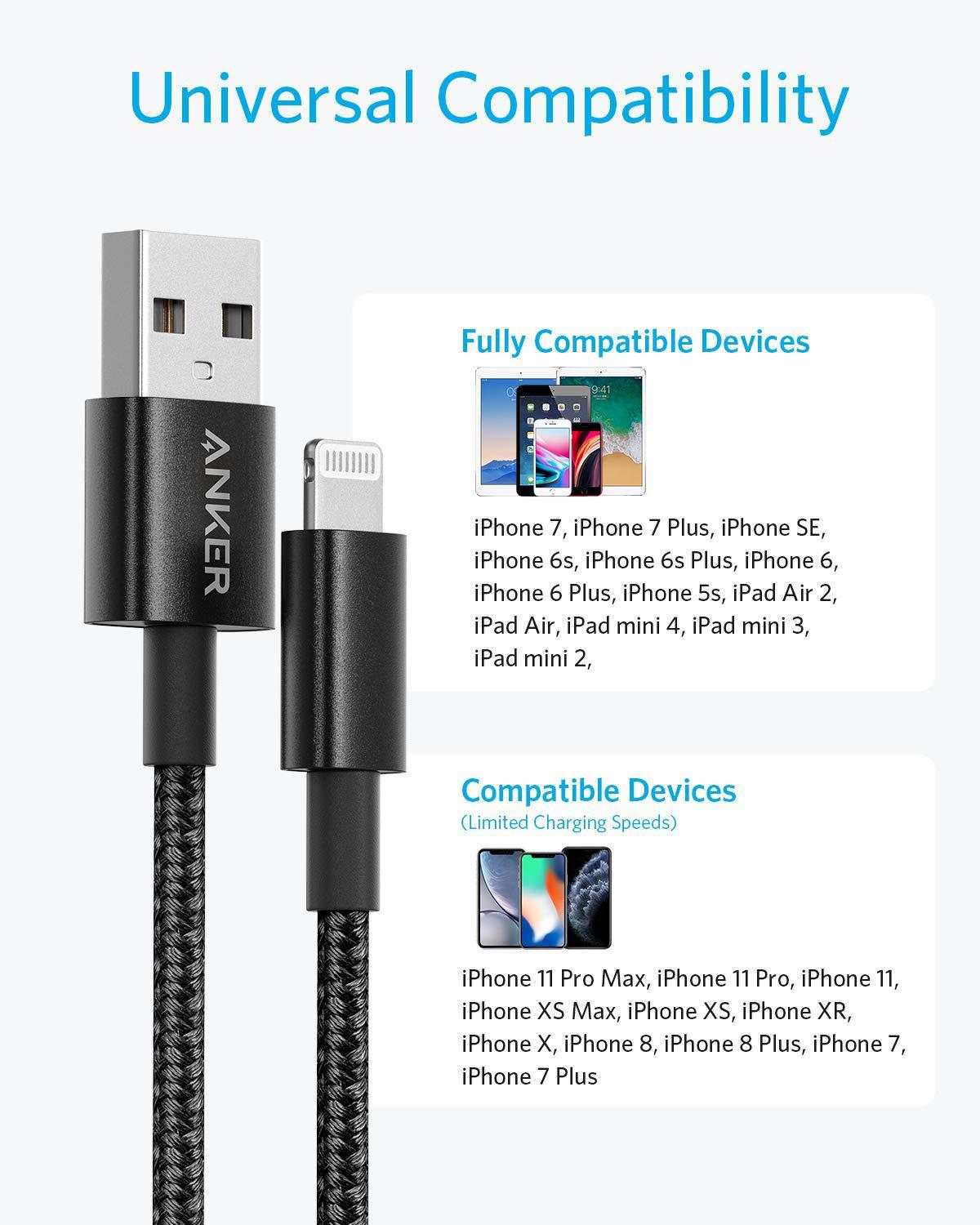 Anker USB A to Lightning Cable(6FT, 2Pack), MFi Certified Nylon USB to Lightning Cord for iPhone 14/13/12/11 Pro/11/XS MAX/XR/8/7/6s Plus Cable(Black) - Image 5