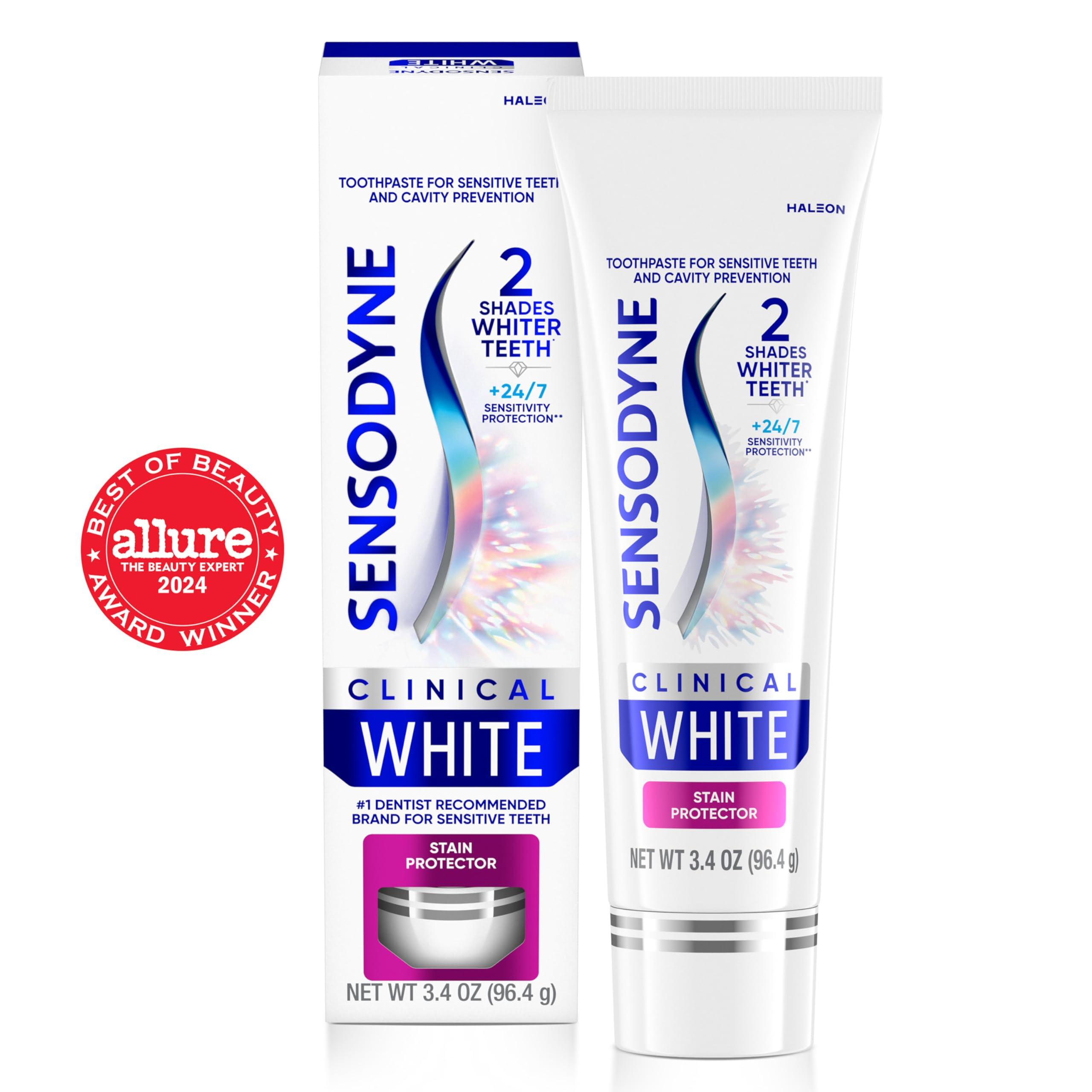 Sensodyne Clinical White Toothpaste Clinically Proven Whitening for Sensitive Teeth, Stain Protector, 3.4 oz - Image 2