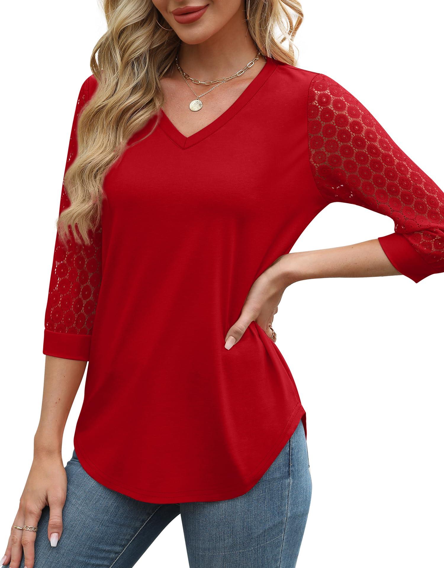 XIEERDUO 3/4 Length Sleeve Womens Tops V-Neck Lace Tunic Tops Business Casual Blouses 2025 - Image 2