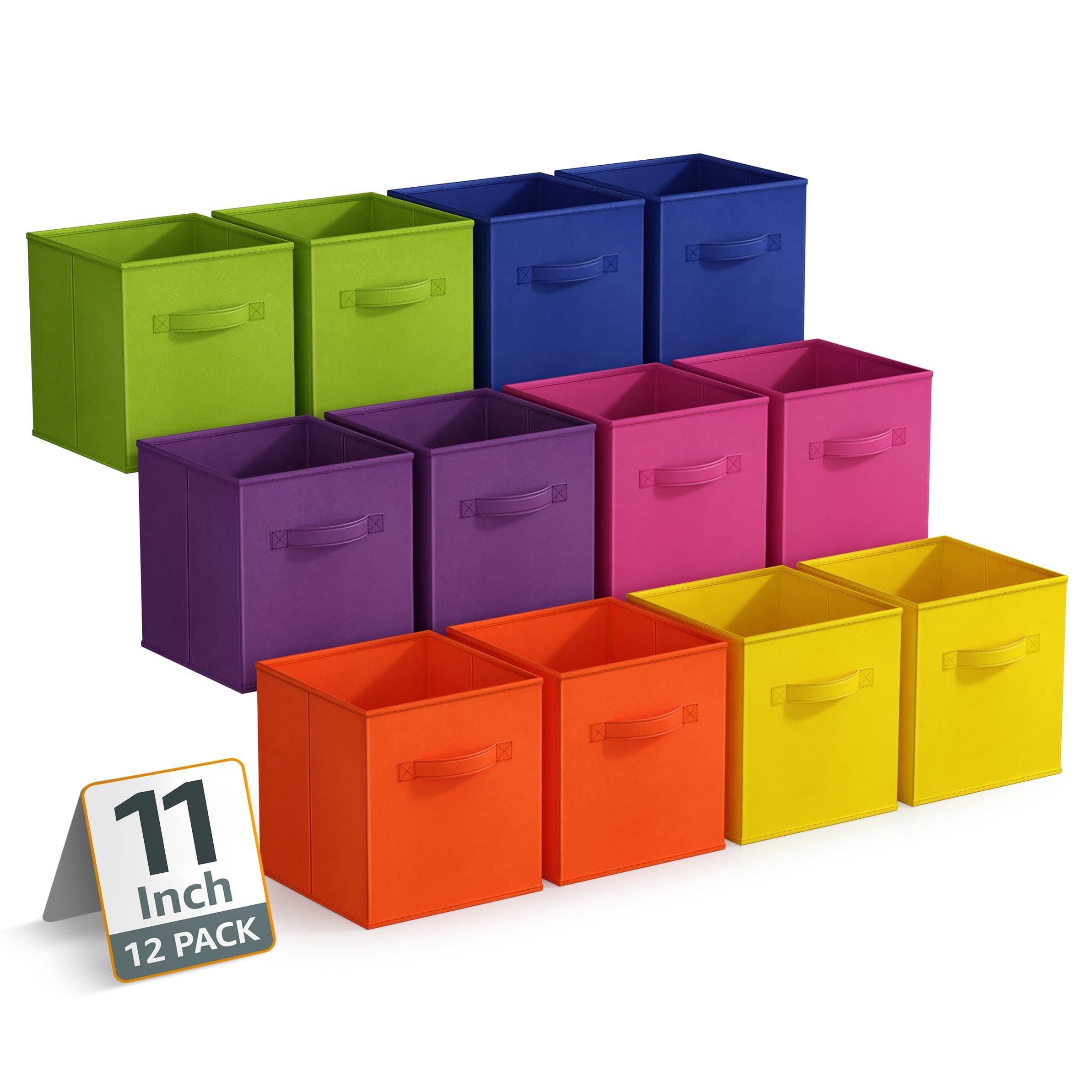 Sorbus 11 Inch Storage Bins - Sturdy Collapsible Fabric Storage Cubes with Handle - 12 Foldable Baskets for Organizing Clothes, Toys, Books - Storage Baskets for Shelves, Closets