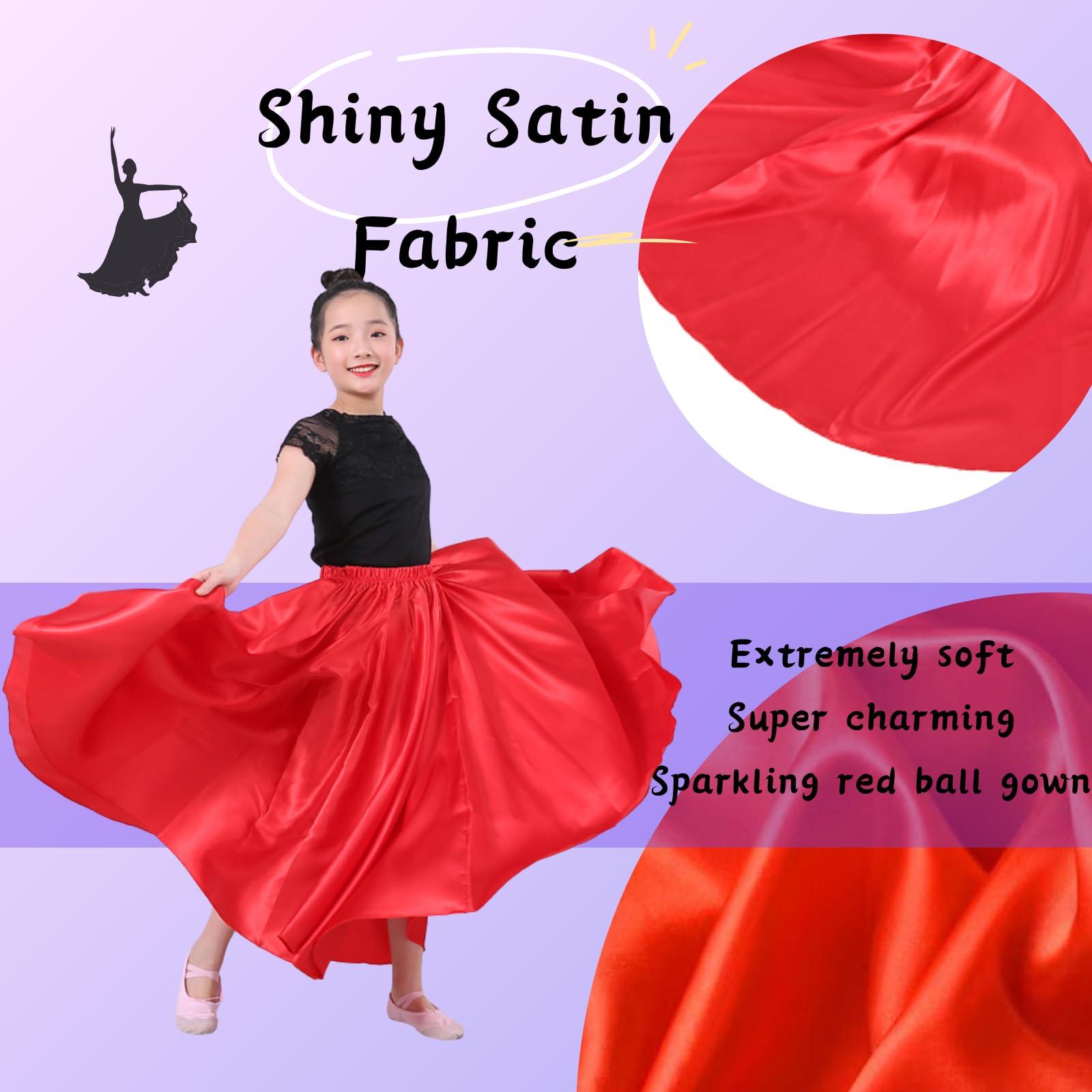 Girls Satin Full Circle Long Dance Skirt Ankle Length Shiny Satin Swing Skirt for Girls 8-12 Years Belly Dance Long Skirt - Image 2