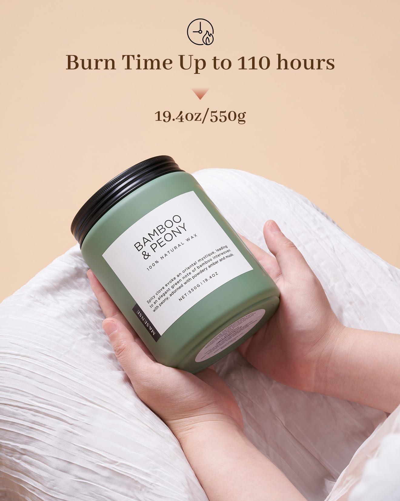 M&SENSE Bamboo Peony Spring Large Candles for Home Scented 19.4oz 110 Hour Long Lasting Burn Natural Organic Soy Candle Gifts for Women, Fresh Smelling Aromatherapy Gifts for Stress Relief - Image 4