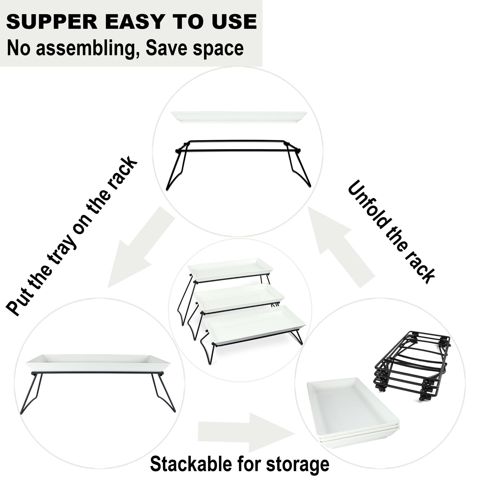 Czlizdyt Extra Large 3 Tier Serving Tray Set, 24x22x9.7 inch Cupcake Fruit Cookie Dessert Table Display Stands Melamine Tiered Platters Food Trays for Party Buffet Entertaining, White - Image 5