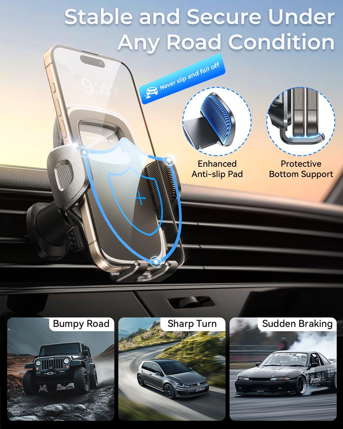 MRGLAS 2025 Upgraded Phone Holders for Your Car with New Metal Hook Clip, Handy Air Vent Cell Phone Car Mount [One Hand Operation], Universal Automobile Cradle for iPhone Android and All Smartphones - Image 5