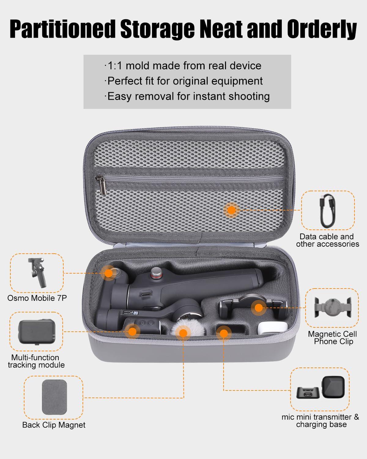 FRONET Compact Travel Case for DJI Osmo Mobile 7/7P Smartphone Gimbal Stabilizer Accessories, Waterproof Storage Hand Bag Organizer Box for OM 7 Pro, Portable & Durable - Image 2