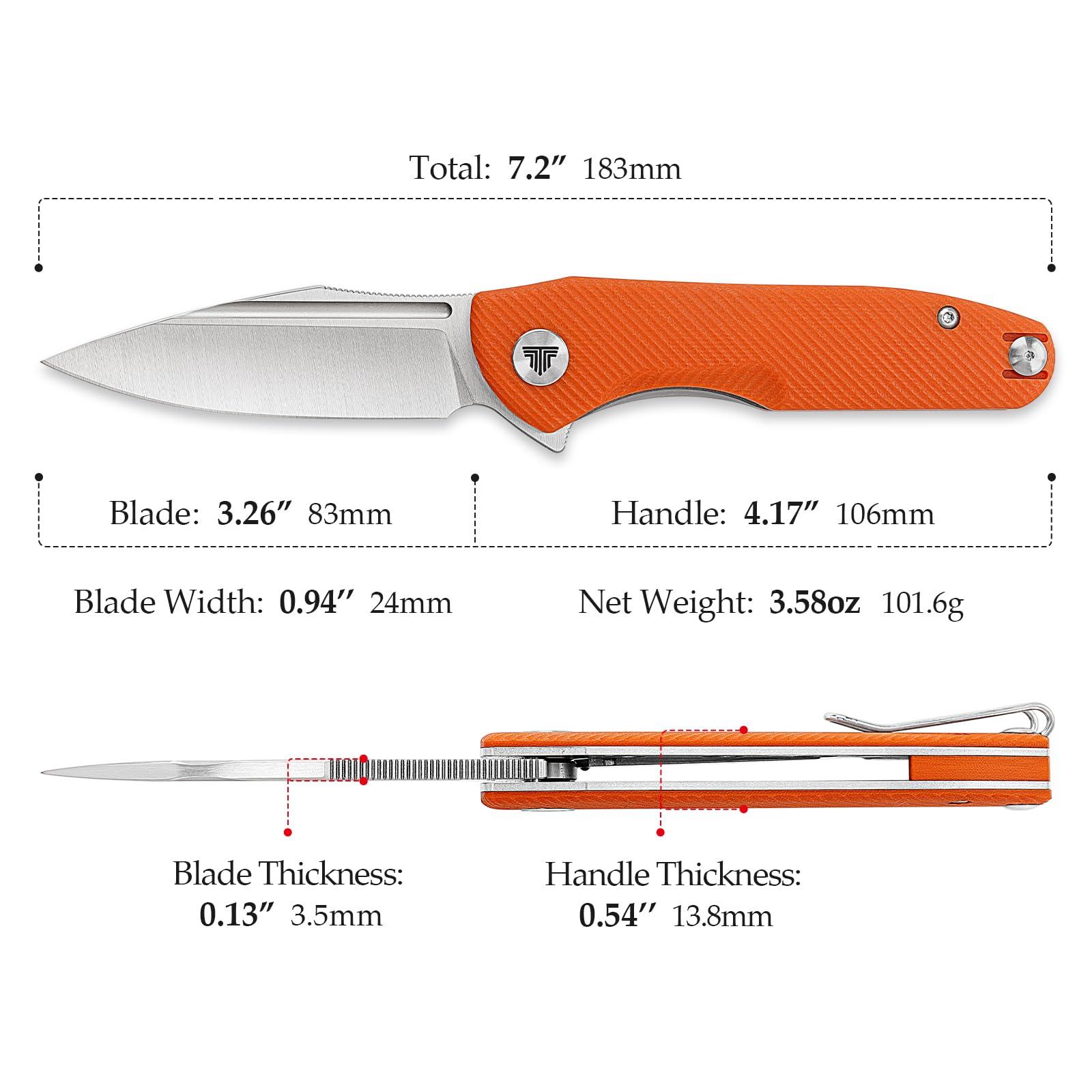 TRIVISA Knives，Folding EDC Knife for Men，Pocke Flipper Knife with Clip，3.26" 14C28N Steel Blade（Satin），G10 Scales for Outdoor Camping Tool - Antliae-03OG - Image 3