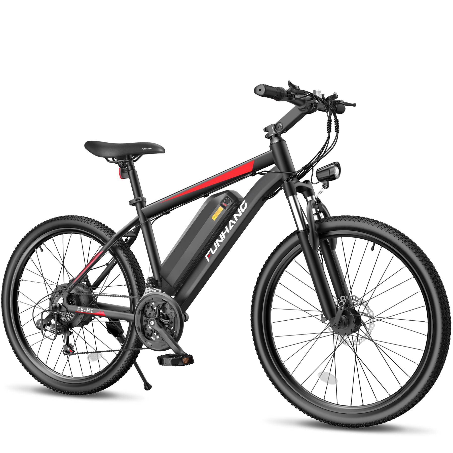 Funhang Electric Bike for Adults, Peak 1000W Ebike, 50Miles 21.7MPH Adult Electric Bicycles, 26" Electric Mountain Bike 48V 374.4WH Battery, Commuter E Bike with Adjustable Stem, Fenders, 21 Speed
