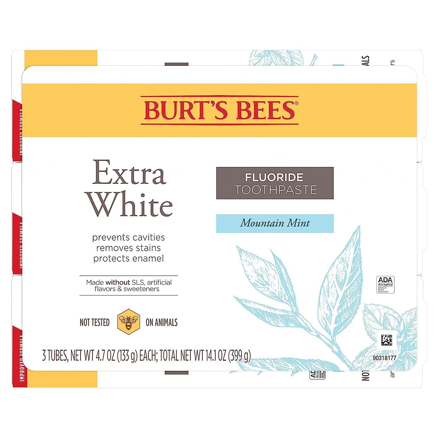 Burt's Bees Extra White Toothpaste, Fluoride Toothpaste, Natural Flavor, Mountain Mint, 4.7 oz, Pack of 3 - Image 7