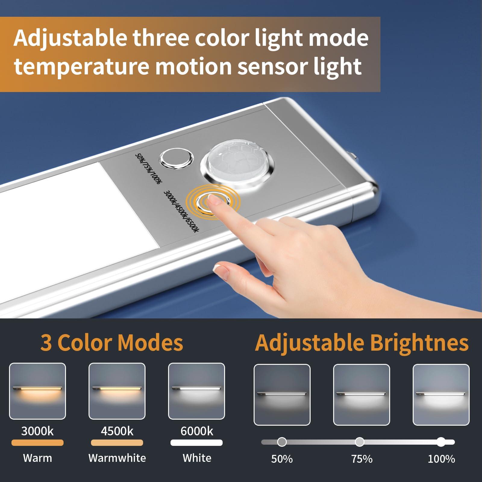 Under Cabinet Lights,76 LED Operated Motion Sensor Light Indoor,1500mAh USB Rechargeable Closet Lights, 2 Pack Magnetic Dimmable Closet Lights，Wireless Under Counter Lights for Kitchen, Stairs - Image 3