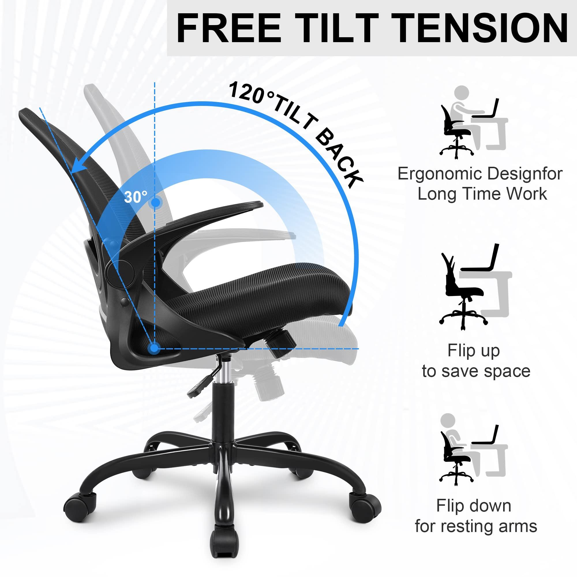 Primy Office Chair Ergonomic Desk Chair with Flip up Armrests Swivel Breathable Desk Mesh Computer Chair with Adjustable Lumbar Support and Height for Conference Room (Black) - Image 7