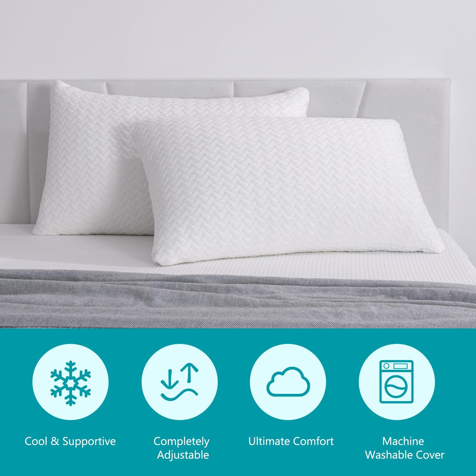 Twolike Shredded Memory Foam Pillows Cooling Bed Pillows 2 Pack, King Size Pillows Set of 2 for Sleeping, Support Soft for Side Back Stomach Sleepers, with Washable Cover, 20X36 - Image 6