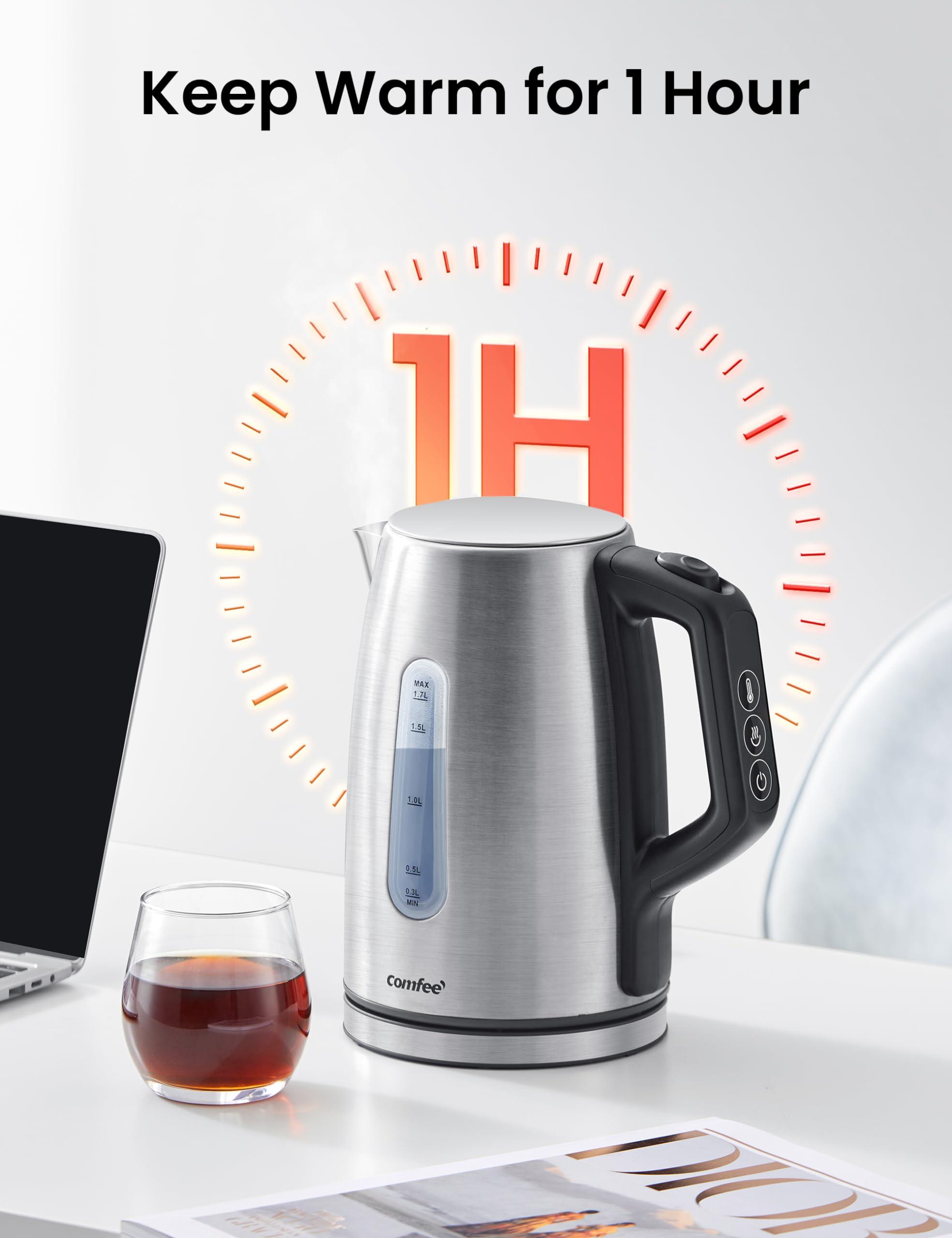 COMFEE' Stainless Steel Electric Kettle, Temperature Control with 6 Presets, 1-Hr Keep Warm, Kettle Water Boiler 1.7 Litres, 1500W with Viewing Window, Auto-Off and Boil-Dry Protection - Image 3
