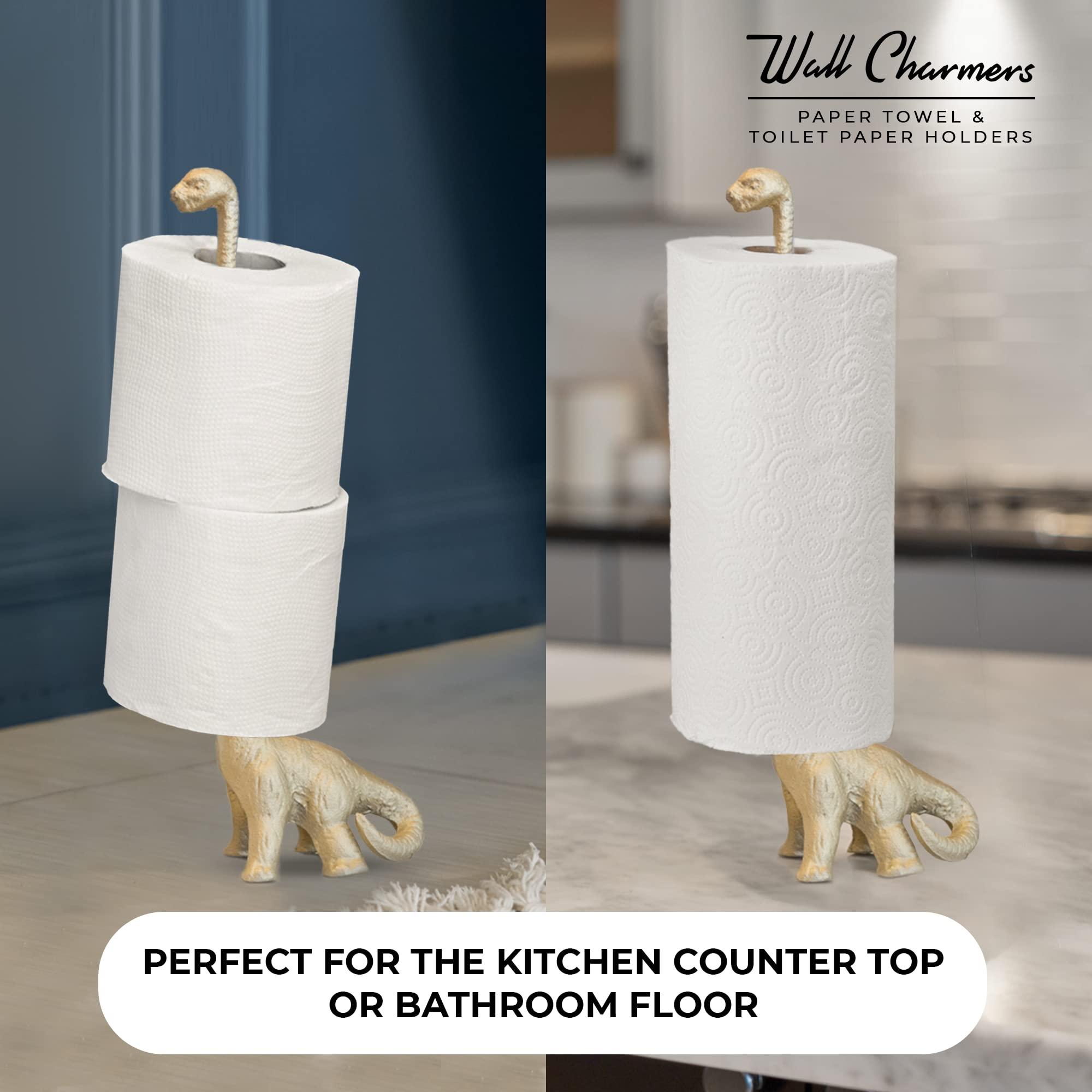 WallCharmers Gold Paper Towel Holder, Metal Toilet or Kitchen Paper Holder for Floor or Countertop, Gold Dino - Image 5