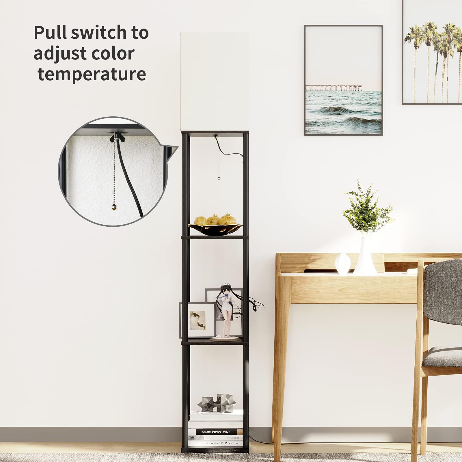 SUNMORY Floor Lamp with Shelves, Modern Square Standing Lamp with 3 Color Temperature Bulb, Corner Display Bookshelf Lamp for Living Room and Bedroom(Black) - Image 8