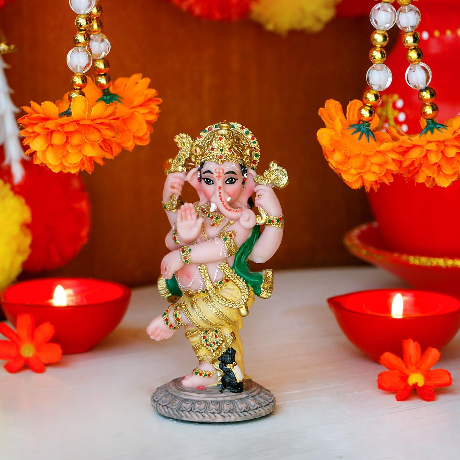Indian God Ganesha Idol Statue - 5”H Hindu Dancing Ganesh Murti India Ganapati Pooja Item Home Office Temple Mandir Shrine Altar Diwali Puja Spiritual Decor Ideal Gifts for Indian Friend Relative - Image 2