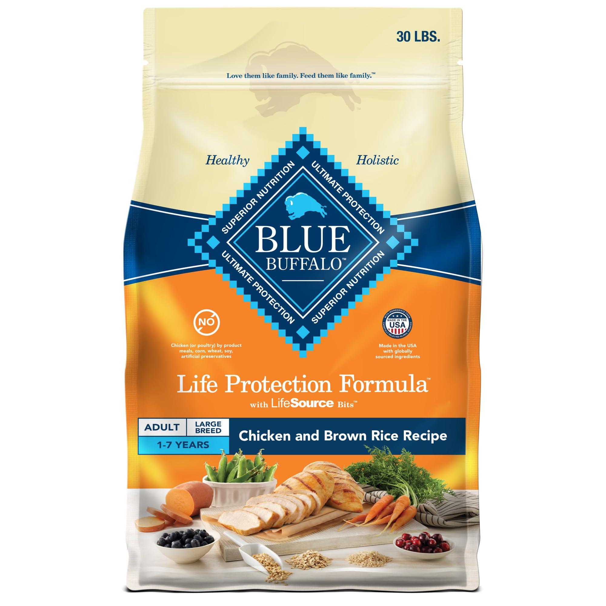 Blue Buffalo Life Protection Formula Large Breed Adult Dry Dog Food, Promotes Joint Health and Lean Muscles, Made with Natural Ingredients, Chicken & Brown Rice Recipe, 30-lb Bag