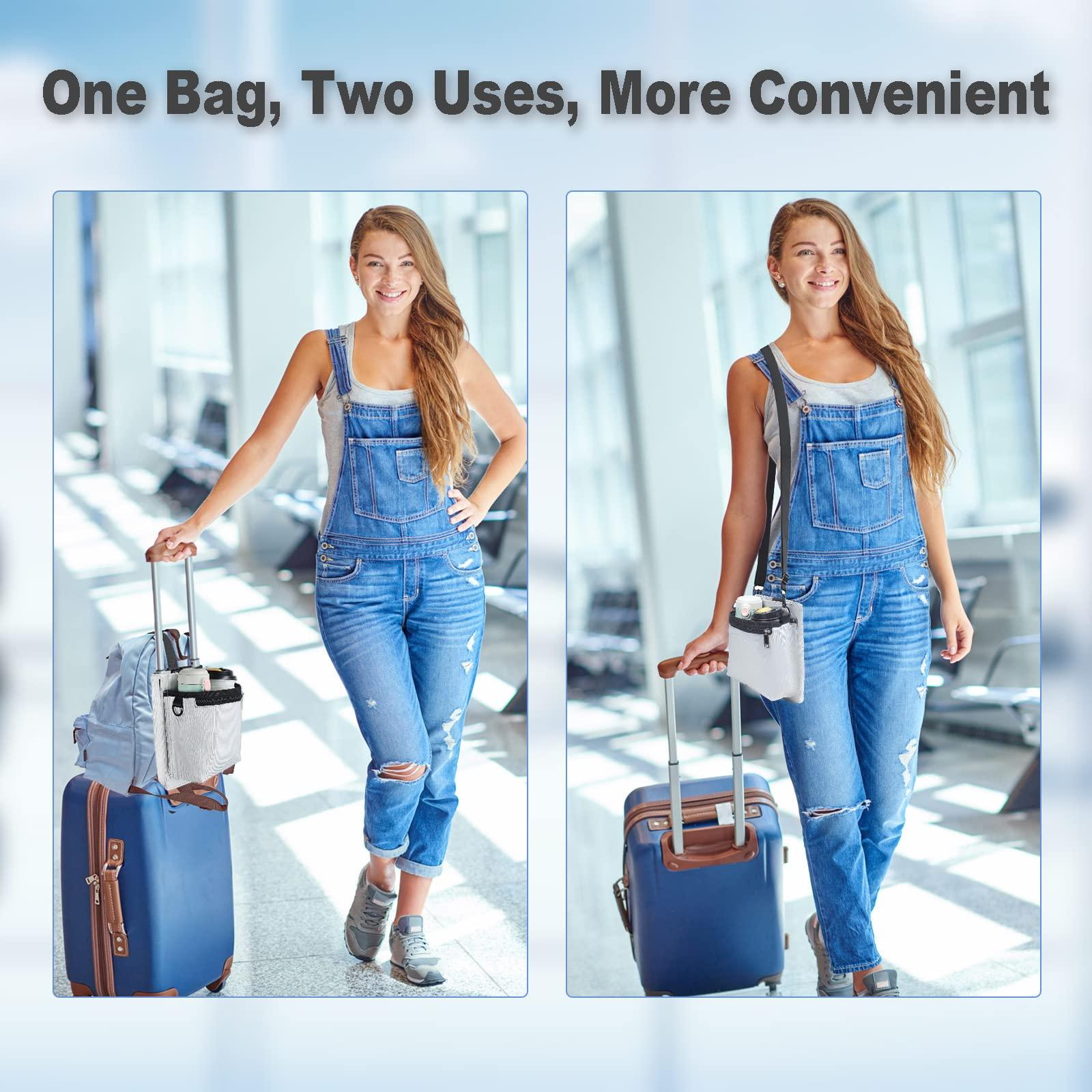 Luggage Travel Cup Holder with Luggage Straps Free Hand Drink Caddy Beverage Holder Travel Accessories Gift for Flight Attendants Businessmen Travelers Fits Roll on Suitcase Handles Light Grey - Image 6