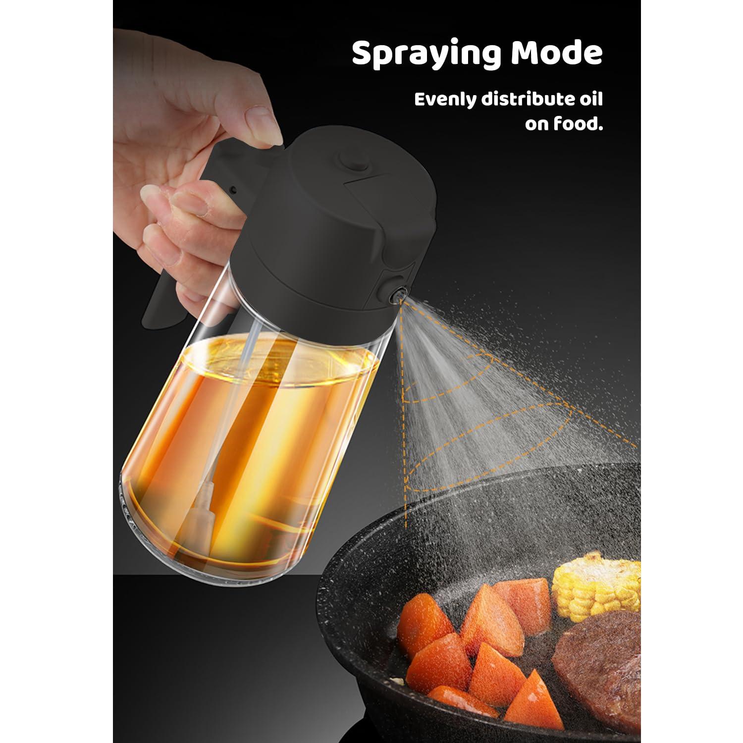 Besosay Oil Sprayer for Cooking, 16oz/470ml Premium Glass Bottle, 2 in 1 Olive Oil Dispenser Bottle, Food-grade Oil Mister for Air Fryer, Salad, Frying, BBQ - Image 3