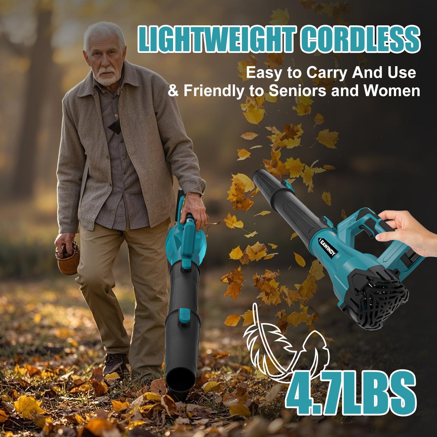 Leaf Blower Cordless, Electric Leaf Blower with 2 * 4.0Ah Batteries and Charger, 450 CFM/160 MPH Leaf Blowers & 6 Speed Levels, 21V Battery Lawn Blower for Patio Cleaning, Lawn Care, Blowing Leaves - Image 5
