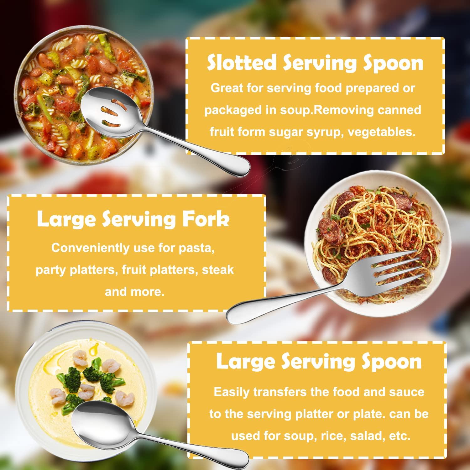 IAXSEE 11 PCS Serving Utensils, Large Stainless Steel Spoons Forks Tongs, Pie Server, Great for Hostess Buffet Catering Banquet Party, Silver - Image 4