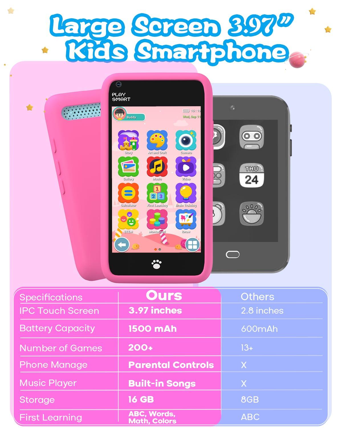 MOMILLA Kids Toys Smart Phone, 3.97" Touchscreen Phone Girls Toys, Gifts for Kids Age 3-12, Toddler Toys Learning Smartphone, Cell Phone with Front Camera Only (No Dual Camera) - Image 6