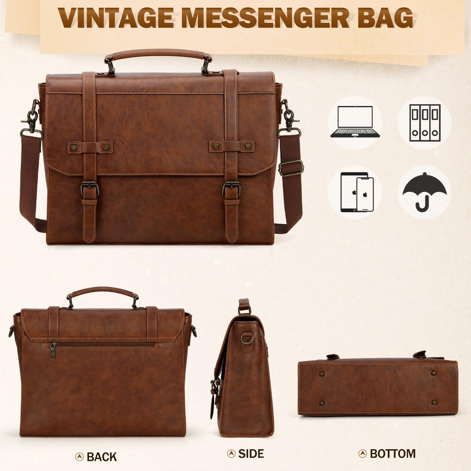 RAINSMORE Mens Messenger Bag 17 Inch Waterproof Vintage Leather Laptop Briefcase Large Laptop Bag Satchel Bag Computer Shoulder Bag for Office Business Travel College,Brown - Image 8