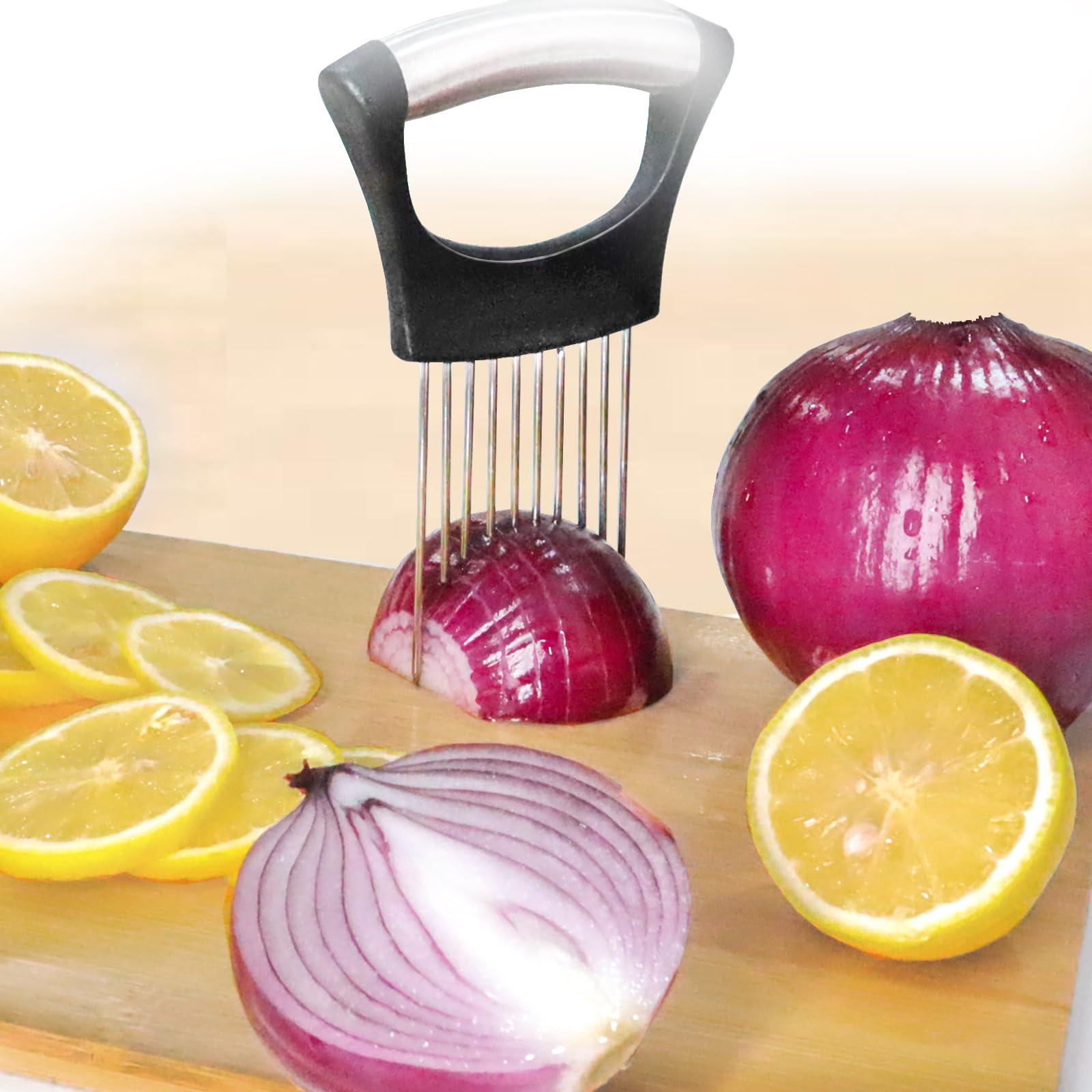 JAYVAR Onion Holder for Slicing, Onion Cutter Vegetable Chopper, Stainless Steel Tomato Slicer Vegetable Cutter for Potato, Avocados, Eggs, Food Slicer Assistant Tool for Fruit Lemon and Meat - Image 2