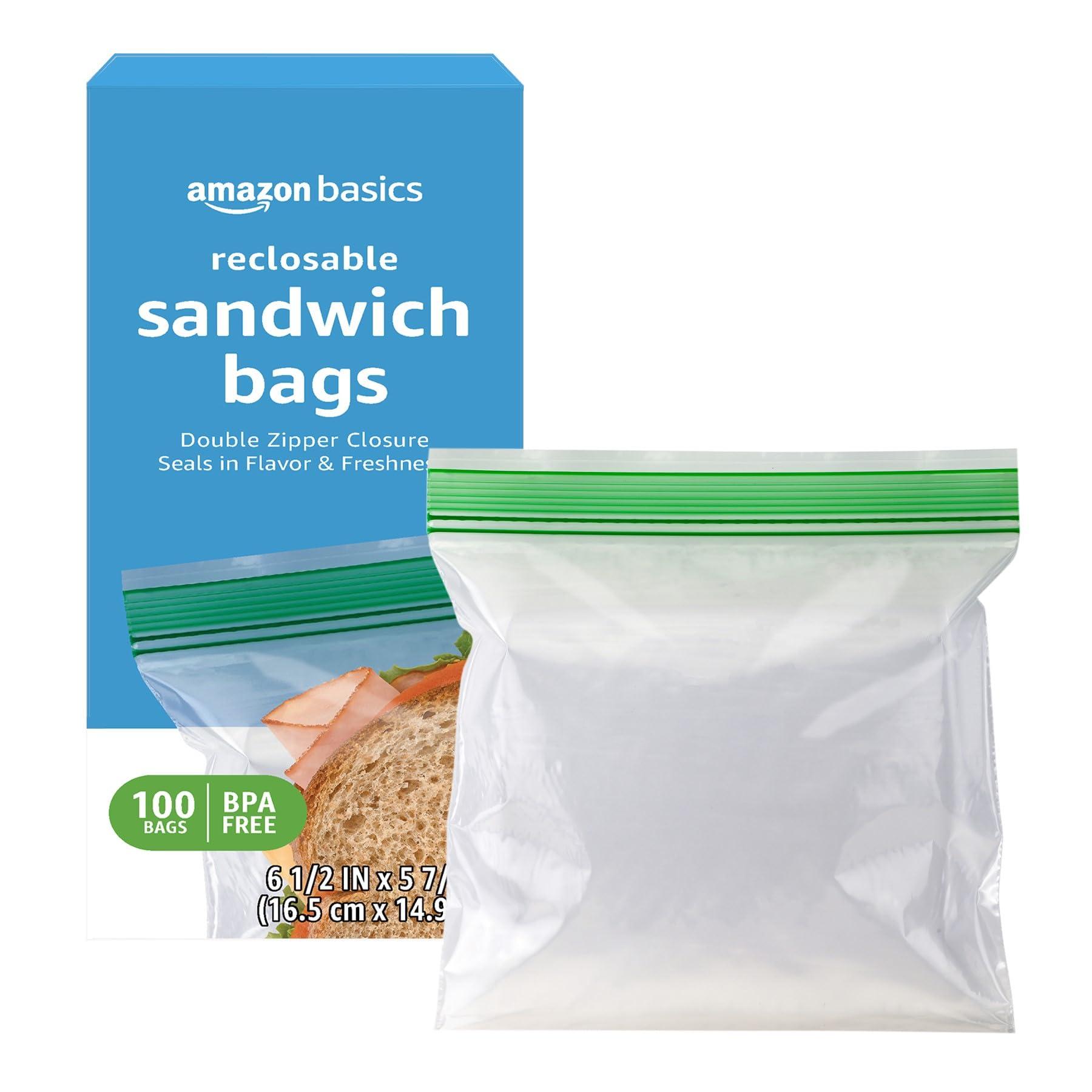 Amazon Basics Reclosable Sandwich Double Zipper Storage Bags, 100 Count, Pack of 1 - Image 2