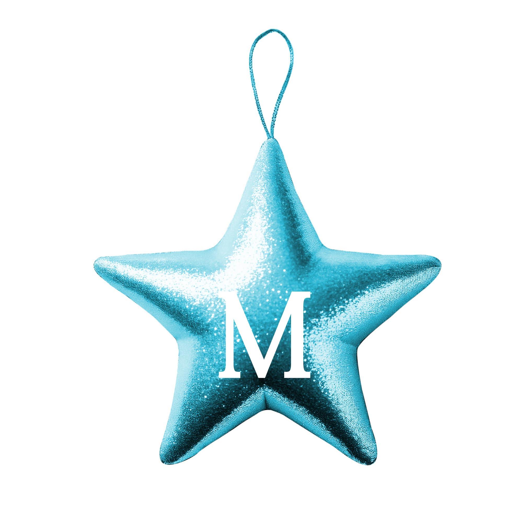 Zima Blue Premium Velvet Letter Sign Initial Christmas Tree Ornament Decorations, Plush Decorations for Holiday Wedding Party Home Decor (Letter M, Sky Blue)