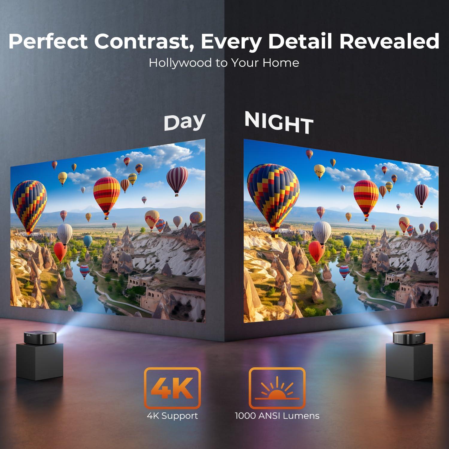 4K Projector with Wifi and Bluetooth, ELEPHAS Outdoor Movie Projector with NETFLIX/Prime Video/YouTube Built-in, 100,000+ Apps Supported, Video Projector Compatible with HDMI/USB/iOS/Android/Windows - Image 3