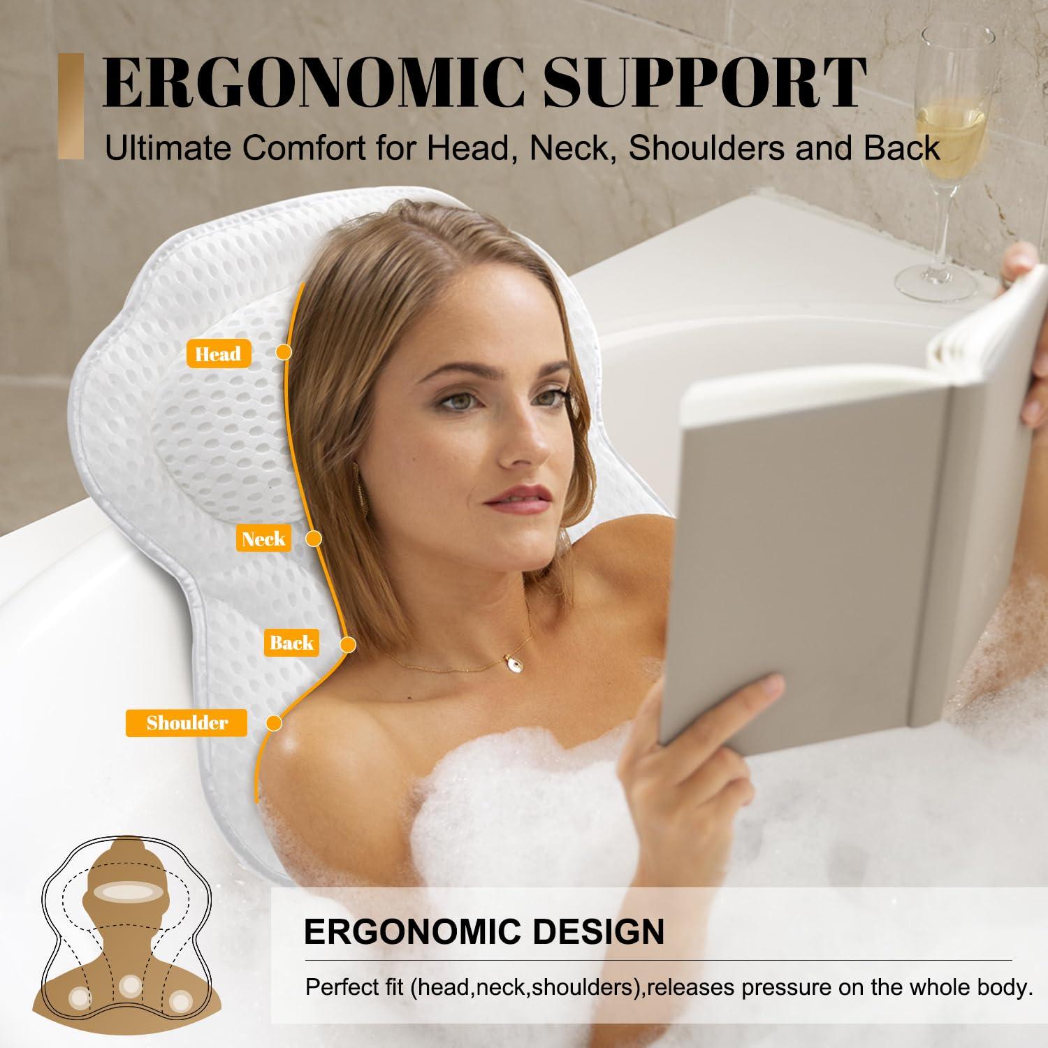 Bath Pillow Luxury Bathtub Pillow, 4D Bath Tub Pillows for Head, Neck and Back Support, Tub Pillow for Bathtub with 6 Non-Slip Suction Cups, Relaxing Bath Accessories Spa Gifts - Image 3