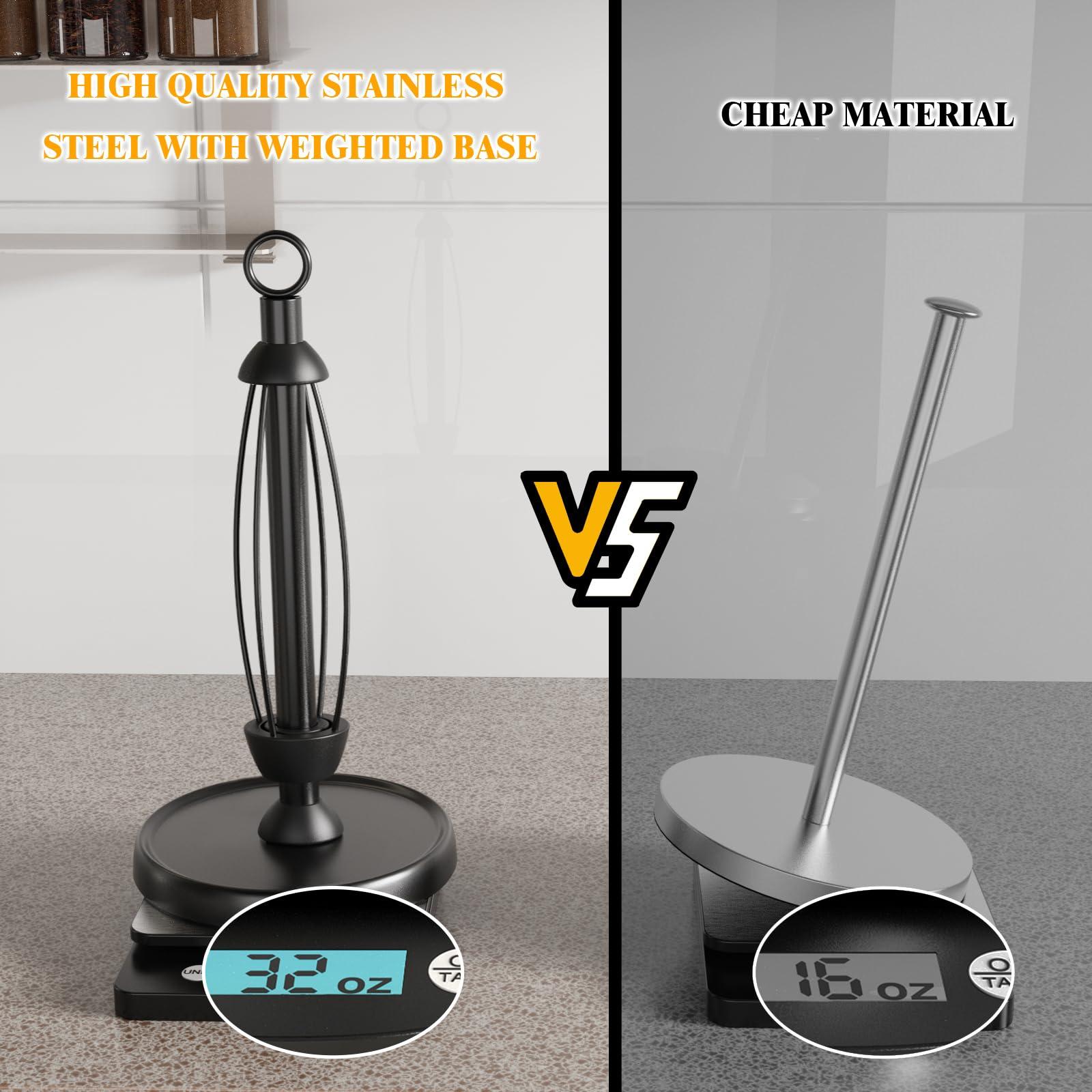 Black Paper Towel Holder Countertop, One-Handed Tear, Stainless Steel, Weighted Base, Ring Paper Towel Holder Stand with Ratchet System for Kitchen Farmhouse Essentials Decor Accessories - Image 5
