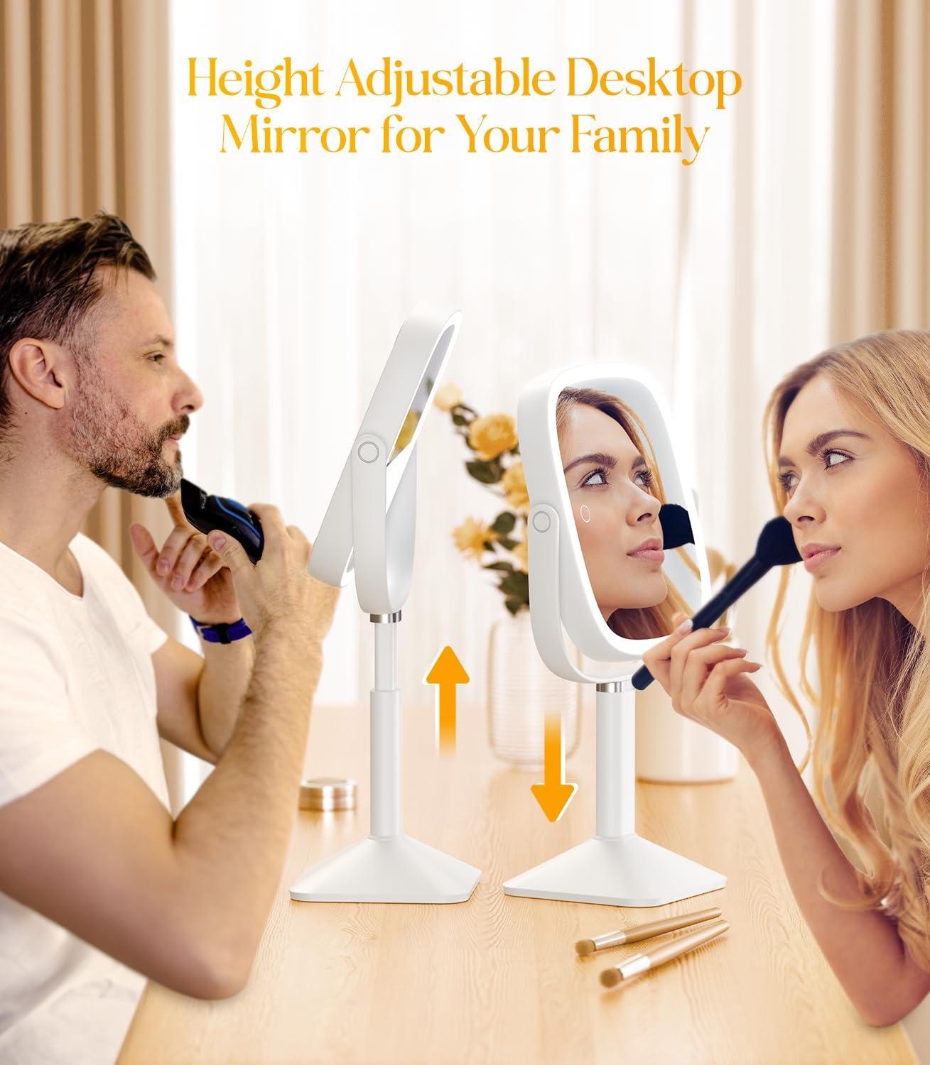 Gospire Rectangle Lighted Makeup Mirror with Magnification, 10X Magnifying Mirror with Lights 3 Color, Height Adjustable and 4000mAh Battery for Bedroom Bathroom, Large Surface for Women or Men- White - Image 7