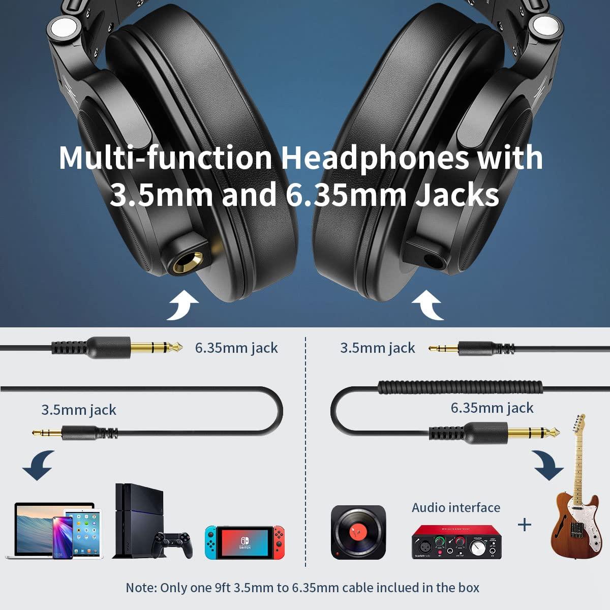 OneOdio A71 Hi-Res Studio Recording Headphones - Wired Over Ear Headphones with SharePort, Monitoring Mixing Foldable Headset with Stereo Sound, 3.5/6.35MM Jack for PC Computer DJ Guitar-Black - Image 3