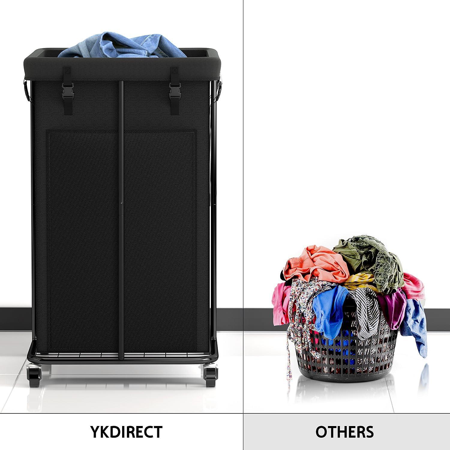 YKDIRECT 150L Laundry Basket Laundry Hamper with Wheels, Metal & Oxford Fabric Laundry Clothes Hamper, Suitable for Bedroom, Bathroom, Dorm Room, Laundry Room (Dark Black, 150L) - Image 3