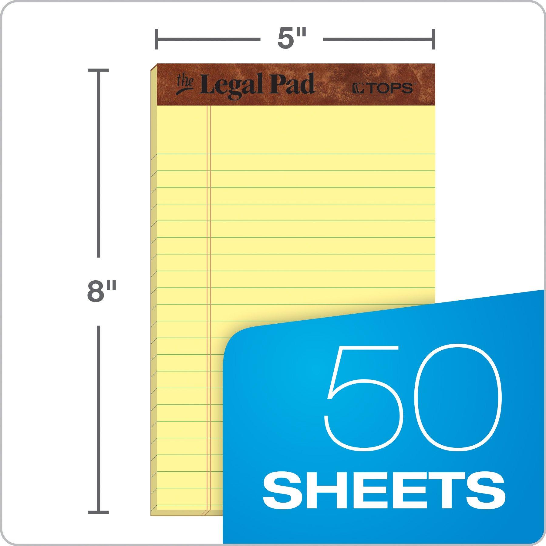 TOPS 5 x 8 Legal Pads, 12 Pack, The Legal Pad Brand, Narrow Ruled, Yellow Paper, 50 Sheets Per Writing Pad, Made in the USA (7501) - Image 2