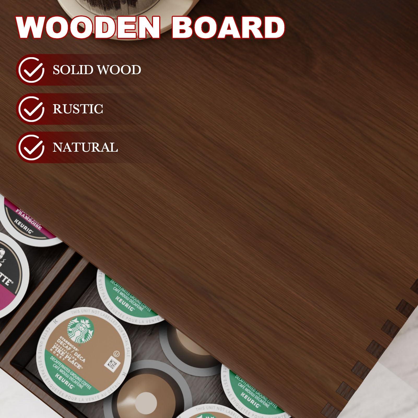 K Cup Holder, Wooden K Cup Organizer Box for Counter, Tea and Coffee Pod Storage Drawer Coffee Maker Stand, 30 Pod Capacity, Walnut Black - Image 6