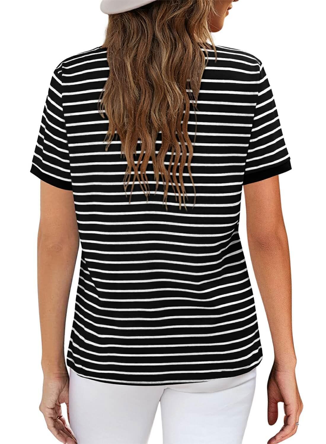 ONLYSHE Womens Short Sleeve Shirts Casual Crewneck Tops Tshirt Basic Tees Summer Fashion Strpied Clothes Outfits Tunic - Image 3