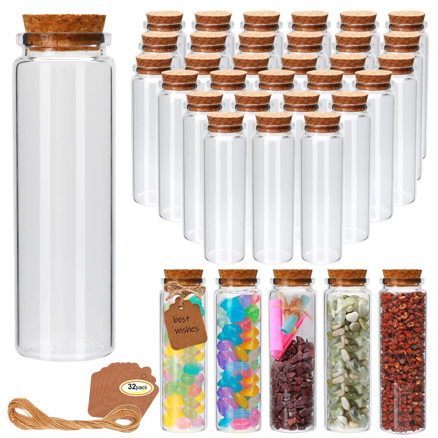 Brajttt 32pcs 90ml Small Mini Glass Bottles with Cork Stoppers,DIY Decoration Small Tiny Glass Jars Favors,Mini Vials Cork for Art Crafts,Wedding Party Supplies