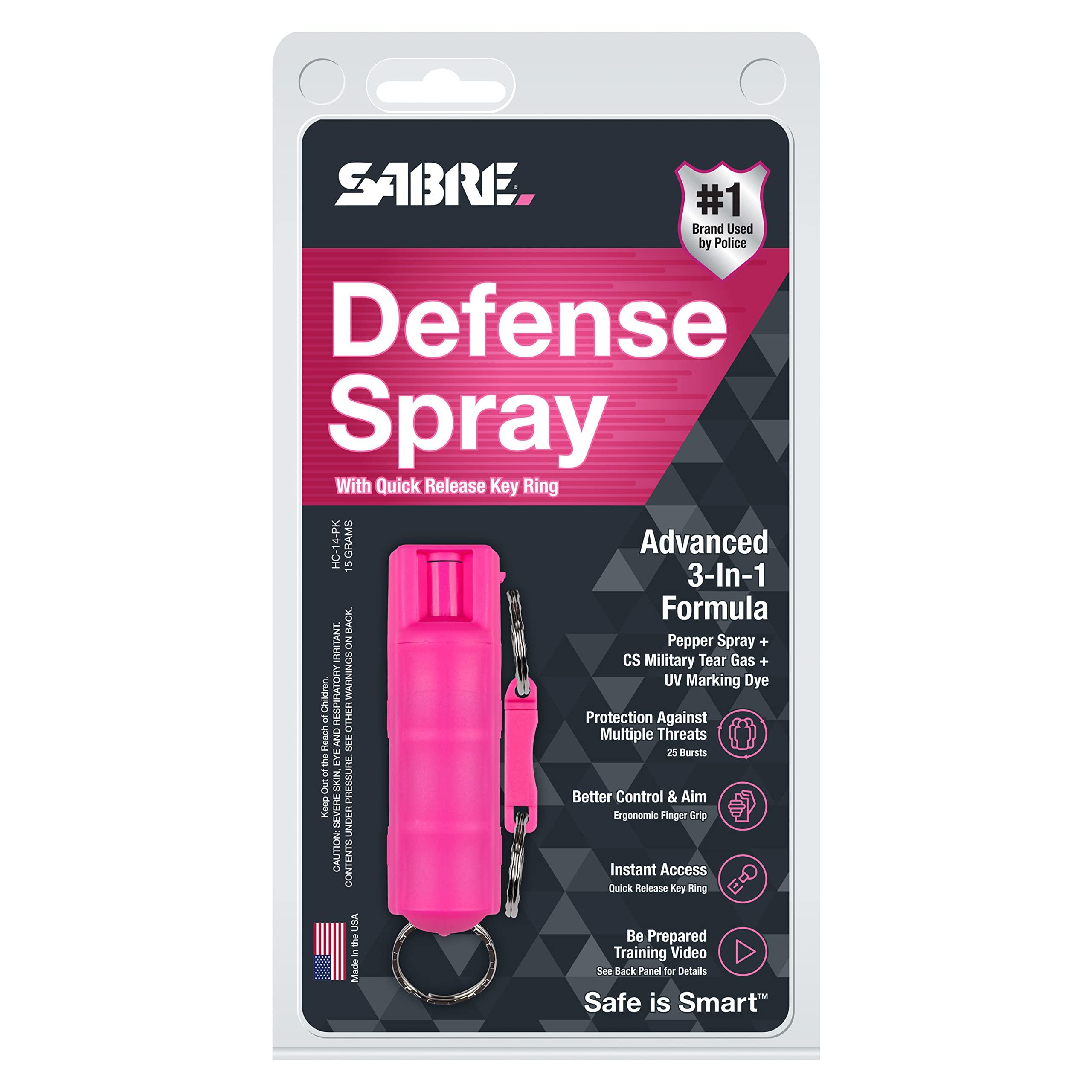 SABRE Defense Spray, 3-in-1 Formula Contains Max Strength Pepper Spray, CS Military Tear Gas & UV Marking Dye, Quick Release Key Ring for Easy Carry, Finger Grip for More Accurate Aim, 0.54 fl oz - Image 8