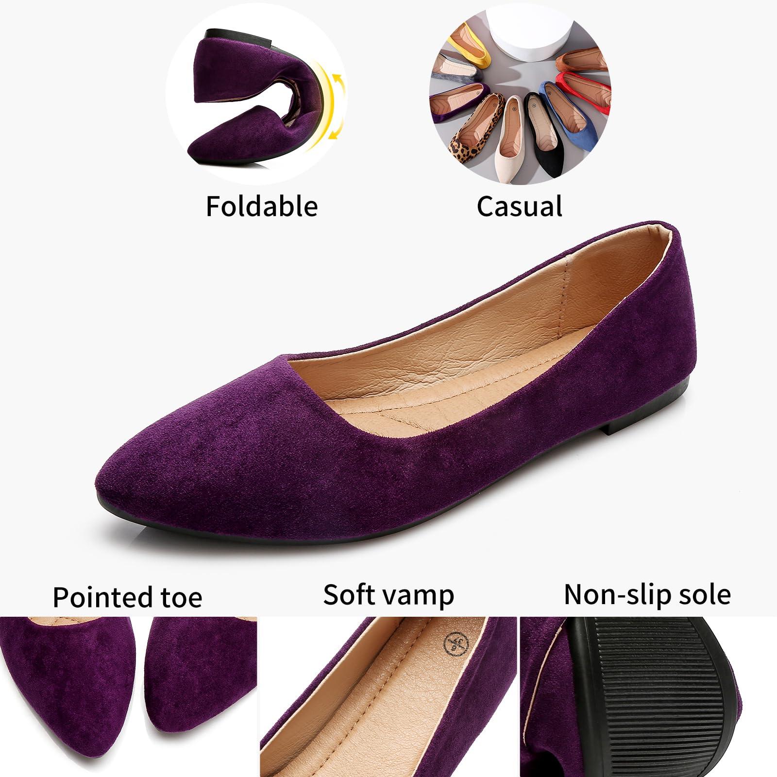 HEAWISH Women’s Black Flats Shoes Comfortable Suede Pointed Toe Slip On Casual Ballet Flats Dress Shoes Nude Flats - Image 3