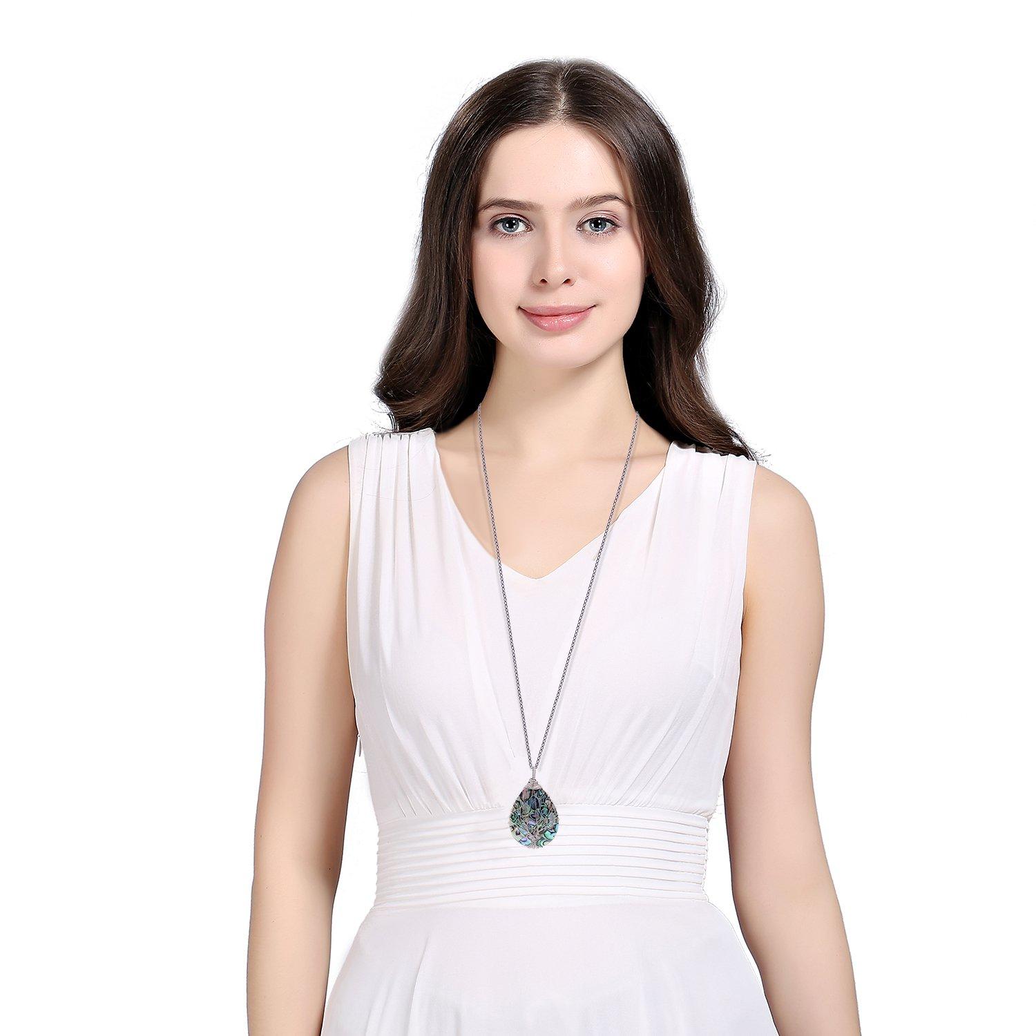 sedmart Tear Drop Abalone Shell Pendent Necklace Wire Wrap Abalone Shell Tree of Life Pendant Necklace Fashion Necklace Jewelry for Women handmade necklace mothers day necklace for mom jewelry - Image 2